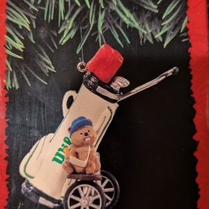Hallmark Golf Cart Ornament with Bear - Red, Blue, White